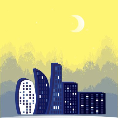 Kare arkaplandaki resim - Gece şehrinin ışıkları, büyülü bir şehir yıldızlı bir gece. Mistisizm. Gerçeküstü. Kitapların, defterlerin, kartpostalların, iç malzemelerin tasarımı için tasarım öğesi. Büyü, diğer gezegenler, paralel gerçeklik, diğer dünya.