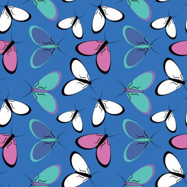 Kusursuz desen, sonsuz doku kare arkaplandaki illüstrasyon, stilize güveler, grafikler. Yaz, böcekler, dayanılmaz yaşam kolaylığı. Tasarım ögeleri - Not defterlerinin, mobil uygulamaların, sitelerin kapaklarının dekorasyonu - Duvar kağıtları, tekstil, pac