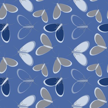 Kusursuz desen, sonsuz doku kare arkaplandaki illüstrasyon, stilize güveler, grafikler. Yaz, böcekler, dayanılmaz yaşam kolaylığı. Tasarım ögeleri - Not defterlerinin, mobil uygulamaların, sitelerin kapaklarının dekorasyonu - Duvar kağıtları, tekstil, pac