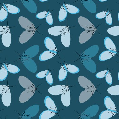 Kusursuz desen, sonsuz doku kare arkaplandaki illüstrasyon, stilize güveler, grafikler. Yaz, böcekler, dayanılmaz yaşam kolaylığı. Tasarım ögeleri - Not defterlerinin, mobil uygulamaların, sitelerin kapaklarının dekorasyonu - Duvar kağıtları, tekstil, pac