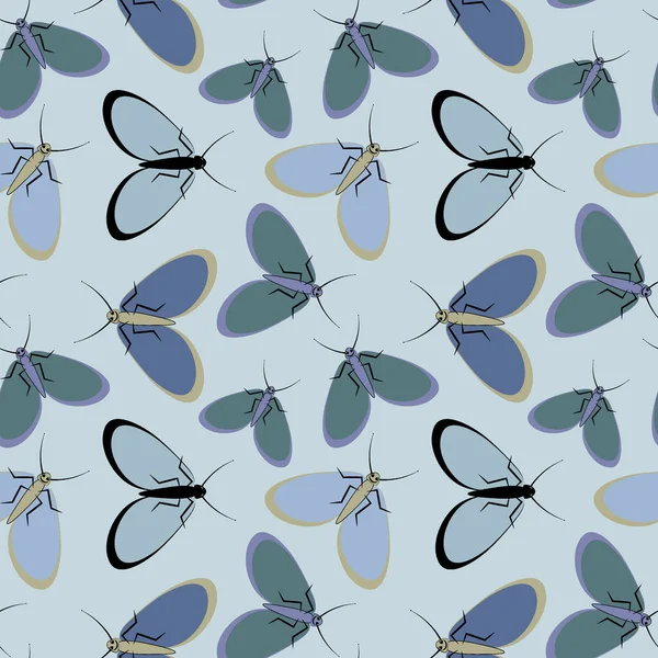 Naadloos Patroon Eindeloze Textuur Illustratie Een Vierkante Achtergrond Gestileerde Motten — Stockvector