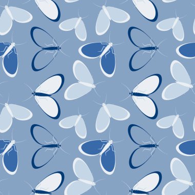 Kusursuz desen, sonsuz doku kare arkaplandaki illüstrasyon, stilize güveler, grafikler. Yaz, böcekler, dayanılmaz yaşam kolaylığı. Tasarım ögeleri - Not defterlerinin, mobil uygulamaların, sitelerin kapaklarının dekorasyonu - Duvar kağıtları, tekstil, pac