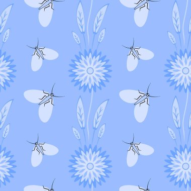 Kusursuz desen, uçsuz bucaksız doku kare arkaplandaki illüstrasyon, stilize çiçekler ve güveler. Tasarım ögeleri - Not defterlerinin, mobil uygulamaların, sitelerin kapaklarının dekorasyonu - Duvar kağıtları, tekstil, paketleme, siteler veya mobil uygulama için arkaplan