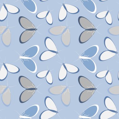 Kusursuz desen, sonsuz doku kare arkaplandaki illüstrasyon, stilize güveler, grafikler. Yaz, böcekler, dayanılmaz yaşam kolaylığı. Tasarım ögeleri - Not defterlerinin, mobil uygulamaların, sitelerin kapaklarının dekorasyonu - Duvar kağıtları, tekstil, pac