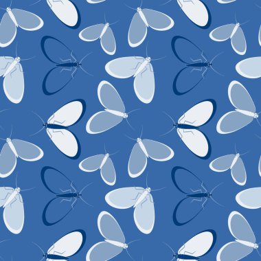 Kusursuz desen, sonsuz doku kare arkaplandaki illüstrasyon, stilize güveler, grafikler. Yaz, böcekler, dayanılmaz yaşam kolaylığı. Tasarım ögeleri - Not defterlerinin, mobil uygulamaların, sitelerin kapaklarının dekorasyonu - Duvar kağıtları, tekstil, pac