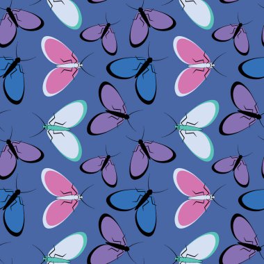 Kusursuz desen, sonsuz doku kare arkaplandaki illüstrasyon, stilize güveler, grafikler. Yaz, böcekler, dayanılmaz yaşam kolaylığı. Tasarım ögeleri - Not defterlerinin, mobil uygulamaların, sitelerin kapaklarının dekorasyonu - Duvar kağıtları, tekstil, pac