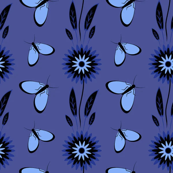 Kusursuz desen, uçsuz bucaksız doku kare arkaplandaki illüstrasyon, stilize çiçekler ve güveler. Tasarım ögeleri - Not defterlerinin, mobil uygulamaların, sitelerin kapaklarının dekorasyonu - Duvar kağıtları, tekstil, paketleme, siteler veya mobil uygulama için arkaplan