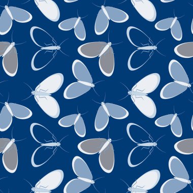 Kusursuz desen, sonsuz doku kare arkaplandaki illüstrasyon, stilize güveler, grafikler. Yaz, böcekler, dayanılmaz yaşam kolaylığı. Tasarım ögeleri - Not defterlerinin, mobil uygulamaların, sitelerin kapaklarının dekorasyonu - Duvar kağıtları, tekstil, pac