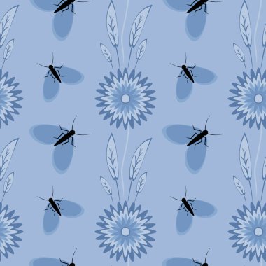 Kusursuz desen, uçsuz bucaksız doku kare arkaplandaki illüstrasyon, stilize çiçekler ve güveler. Tasarım ögeleri - Not defterlerinin, mobil uygulamaların, sitelerin kapaklarının dekorasyonu - Duvar kağıtları, tekstil, paketleme, siteler veya mobil uygulama için arkaplan