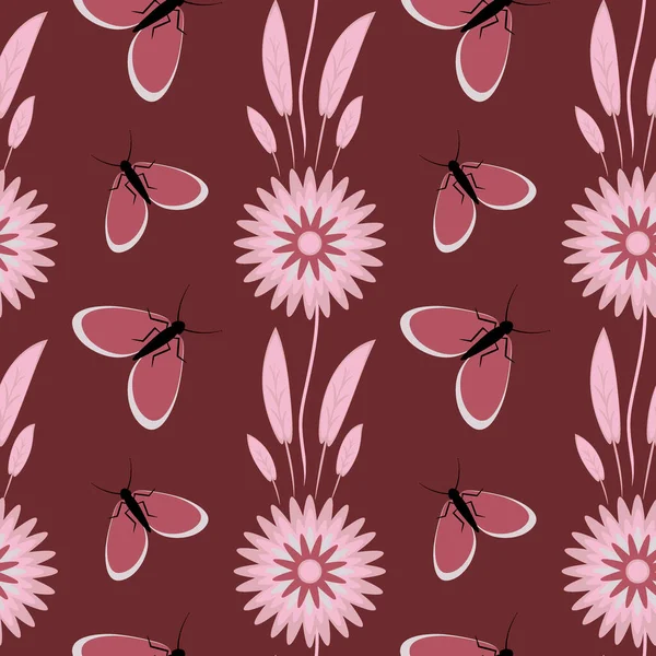 Naadloos Patroon Eindeloze Textuur Illustratie Een Vierkante Achtergrond Gestileerde Bloemen — Stockvector