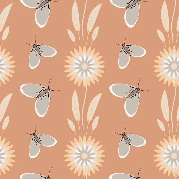 Kusursuz desen, uçsuz bucaksız doku kare arkaplandaki illüstrasyon, stilize çiçekler ve güveler. Tasarım ögeleri - Not defterlerinin, mobil uygulamaların, sitelerin kapaklarının dekorasyonu - Duvar kağıtları, tekstil, paketleme, siteler veya mobil uygulama için arkaplan