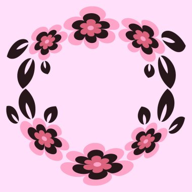 Çizim - kare arkaplandaki yuvarlak çerçeve veya çelenk - biçimlendirilmiş çiçekler ve yapraklar - grafikler. Valentin Günü, hediye, tebrikler, aşk, yaz, çember, çiçek çemberi, bitki halkası. Tasarım ögeleri - Not defterlerinin kapaklarının dekorasyonu, mobil