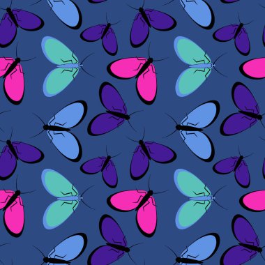 Kusursuz desen, sonsuz doku kare arkaplandaki illüstrasyon, stilize güveler, grafikler. Yaz, böcekler, dayanılmaz yaşam kolaylığı. Tasarım ögeleri - Not defterlerinin, mobil uygulamaların, sitelerin kapaklarının dekorasyonu - Duvar kağıtları, tekstil, pac