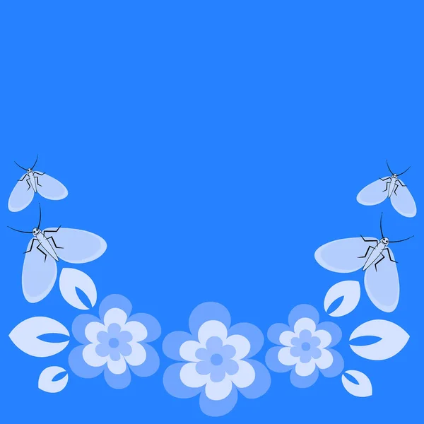 Nahtloses Muster Auf Quadratischem Hintergrund Blumen Und Schmetterlinge Ein Rahmen — Stockvektor