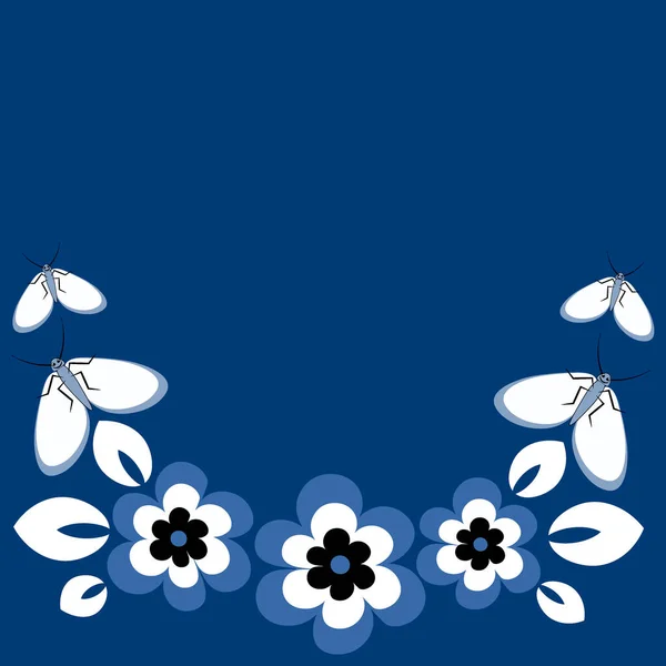 Безшовний Візерунок Квадратному Фоні Квіти Метелики Рамка Вигляді Підкови Або — стоковий вектор