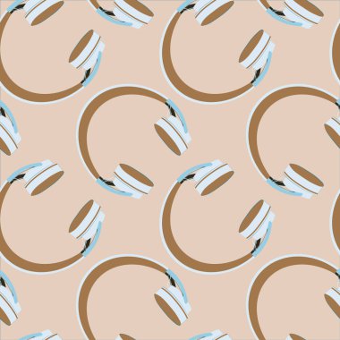 Kare arkaplan, kare, fayans ve kulaklıklarda pürüzsüz desen. Bir web sitesi, mobil uygulama veya blog için duvar kağıtları tekstil paketleme arka planı. müzik, podcast, ses, dinle