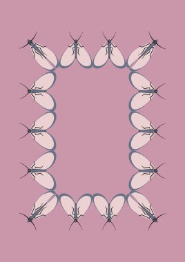 A4 formatında resim - güve çerçeveleri. Kitapların, defterlerin, kartpostalların, iç ürünlerin, mobil uygulamaların tasarımı için tasarım ögesi. Kelebekler, uçuş, hafiflik, böcekler, yaz