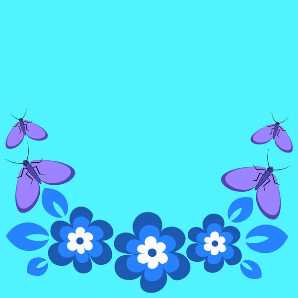 Patrón Sin Costuras Sobre Fondo Cuadrado Las Flores Las Mariposas — Vector de stock