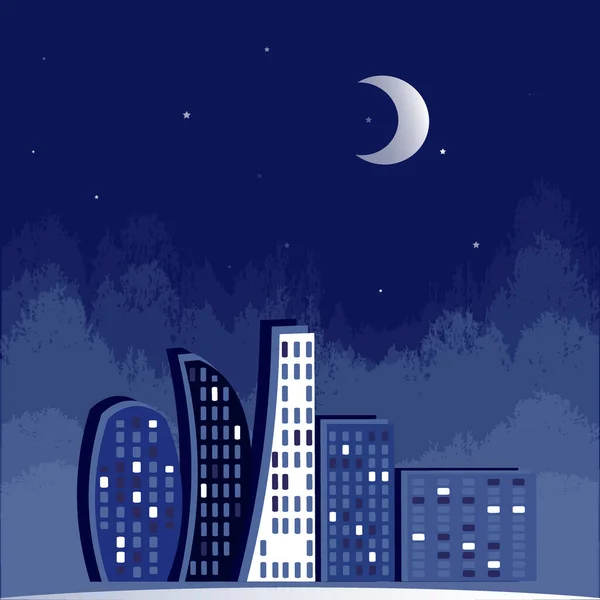 Ilustração Sobre Fundo Quadrado Luzes Cidade Noturna Uma Cidade Mágica — Vetor de Stock