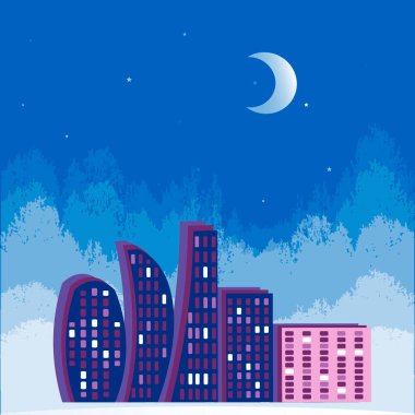 Kare arkaplandaki resim - Gece şehrinin ışıkları, büyülü bir şehir yıldızlı bir gece. Mistisizm. Gerçeküstü. Kitapların, defterlerin, kartpostalların, iç malzemelerin tasarımı için tasarım öğesi. Büyü, diğer gezegenler, paralel gerçeklik, diğer dünya.