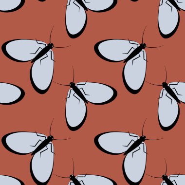 Kusursuz desen, sonsuz doku kare arkaplandaki illüstrasyon, stilize güveler, grafikler. Yaz, böcekler, dayanılmaz yaşam kolaylığı. Tasarım ögeleri - Not defterlerinin, mobil uygulamaların, sitelerin kapaklarının dekorasyonu - Duvar kağıtları, tekstil, pac