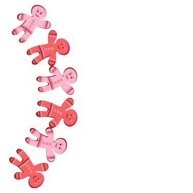 Kare arkaplanda bir resim - zencefilli kurabiye çerçevesi. Zencefilli kurabiye adamlar. Kitapların, defterlerin, kartpostalların, iç malzemelerin tasarımı için tasarım öğesi. Tatlılar, tatlı, tatil, yeni yıl, Noel