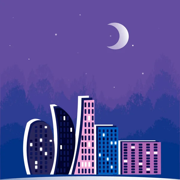 Ilustración Sobre Fondo Cuadrado Luces Ciudad Nocturna Una Ciudad Mágica — Archivo Imágenes Vectoriales