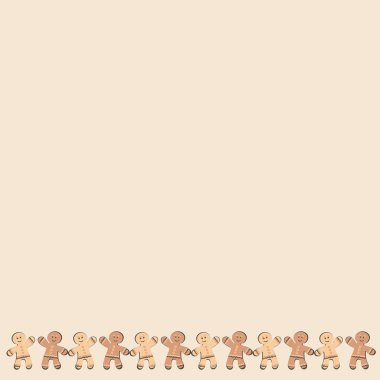 Kare arkaplanda bir resim - zencefilli kurabiye çerçevesi. Zencefilli kurabiye adamlar. Kitapların, defterlerin, kartpostalların, iç malzemelerin tasarımı için tasarım öğesi. Tatlılar, tatlı, tatil, yeni yıl, Noel