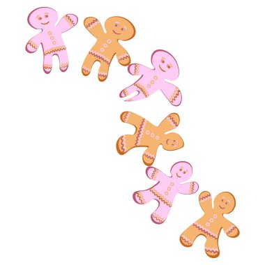 Kare arkaplanda bir resim - zencefilli kurabiye çerçevesi. Zencefilli kurabiye adamlar. Kitapların, defterlerin, kartpostalların, iç malzemelerin tasarımı için tasarım öğesi. Tatlılar, tatlı, tatil, yeni yıl, Noel