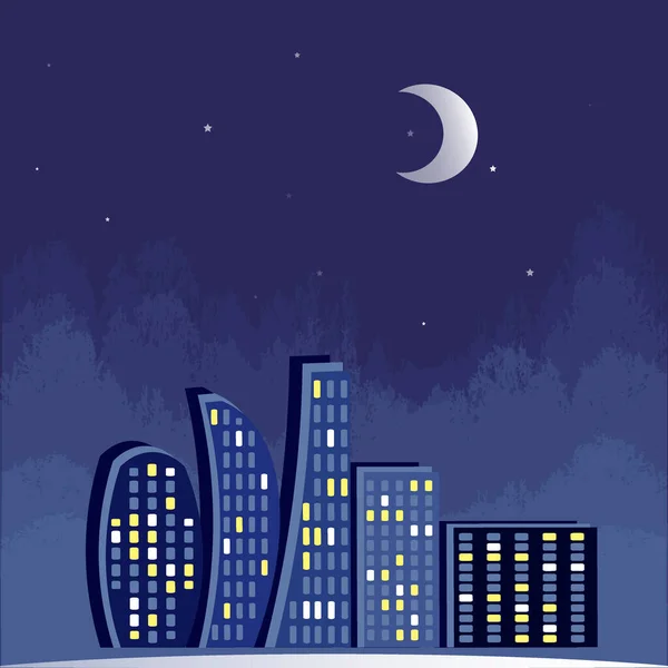 Illustration Auf Einem Quadratischen Hintergrund Lichter Der Nacht Stadt Eine — Stockvektor