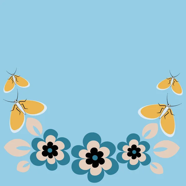 Nahtloses Muster Auf Quadratischem Hintergrund Blumen Und Schmetterlinge Ein Rahmen — Stockvektor