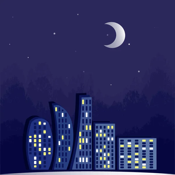 Illustration Square Background Lights Night City Magical City Starry Night — Stock Vector