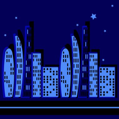 Kare arkaplanda sonsuz bir şerit, biçimlendirilmiş bir gece şehri grafikleri. Megalopolis, modern mimari. Tasarım ögeleri - Oturma oturumu için kapak, mobil uygulamalar, siteler - Duvar kağıtları, tekstil, paketleme, arkaplan dekorasyonu