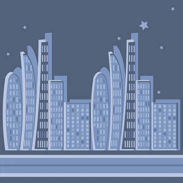 正方形の背景にパターン 無限のリボン 様式化された夜の街 グラフィック メガロポリス 近代建築 デザイン要素 ノートブック モバイルアプリケーション 壁紙サイトのカバーの装飾 — ストックベクタ