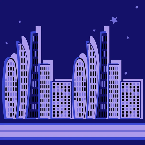 正方形の背景にパターン 無限のリボン 様式化された夜の街 グラフィック メガロポリス 近代建築 デザイン要素 ノートブック モバイルアプリケーション 壁紙サイトのカバーの装飾 — ストックベクタ