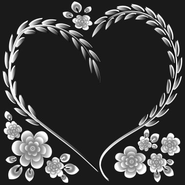 Kare arkaplanda resim deseni - çerçeve - kalp ve çiçekler - Sevgililer Günü için kartpostal, Aziz Valentine. Kitapların, defterlerin, kartpostalların, iç malzemelerin dizayn unsurları. Hediye, aşk, bahar, bitkiler, monokrom, minimalizm, grafikler