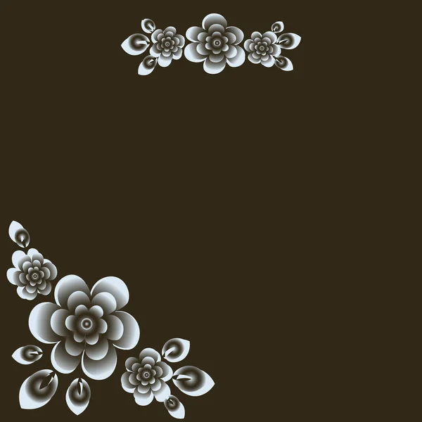 Ilustrace Čtvercovém Pozadí Rám Pro Blahopřání Nebo Karta Monochromatickými Květy — Stockový vektor