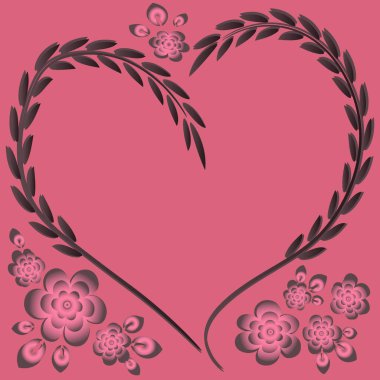Kare arkaplanda resim deseni - çerçeve - kalp ve çiçekler - Sevgililer Günü için kartpostal, Aziz Valentine. Kitapların, defterlerin, kartpostalların, iç malzemelerin dizayn unsurları. Hediye, aşk, bahar, bitkiler, monokrom, minimalizm, grafikler
