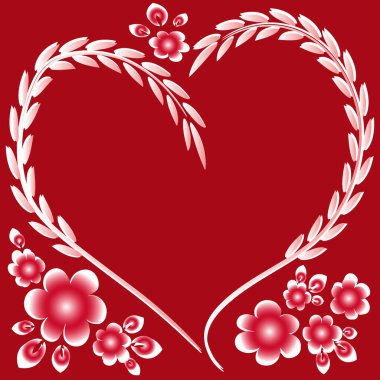 Kare arkaplanda resim deseni - çerçeve - kalp ve çiçekler - Sevgililer Günü için kartpostal, Aziz Valentine. Kitapların, defterlerin, kartpostalların, iç malzemelerin dizayn unsurları. Hediye, aşk, bahar, bitkiler, monokrom, minimalizm, grafikler