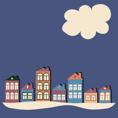 Kare arka planda bir resim - bir Avrupa kasabası, evler. Kitapların, defterlerin, kartpostalların, iç malzemelerin dizayn unsurları. Duvar kağıtları, tekstil, ambalaj, bir web sitesi için arka plan, mobil uygulama veya blog. Binalar, mimari, stil