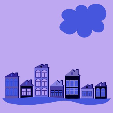 Kare arka planda bir resim - bir Avrupa kasabası, evler. Kitapların, defterlerin, kartpostalların, iç malzemelerin dizayn unsurları. Duvar kağıtları, tekstil, ambalaj, bir web sitesi için arka plan, mobil uygulama veya blog. Binalar, mimari, stil