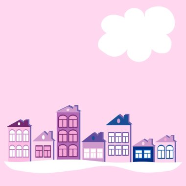 Kare arka planda bir resim - bir Avrupa kasabası, evler. Kitapların, defterlerin, kartpostalların, iç malzemelerin dizayn unsurları. Duvar kağıtları, tekstil, ambalaj, bir web sitesi için arka plan, mobil uygulama veya blog. Binalar, mimari, stil