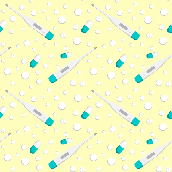 Naadloos Patroon Een Vierkante Achtergrond Geneeskunde Thermometer Tabletten Vitaminen Design — Stockvector