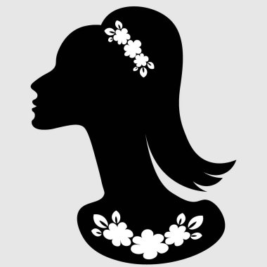 Kare arkaplanda bir resim - mücevherli zarif bir kadın profili - mücevher veya kartpostal reklamı için bir afiş. Kitapların, defterlerin, kartpostalların, iç ögelerin dizayn ögesi