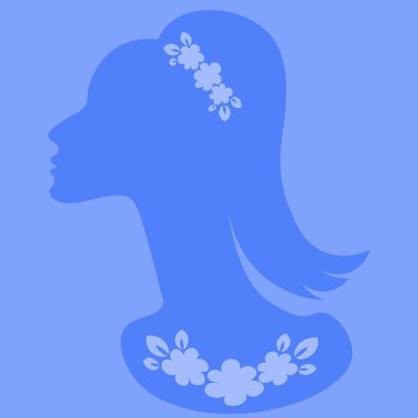 Kare arkaplanda bir resim - mücevherli zarif bir kadın profili - mücevher veya kartpostal reklamı için bir afiş. Kitapların, defterlerin, kartpostalların, iç ögelerin dizayn ögesi