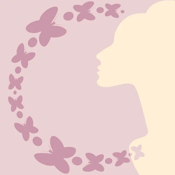 Illustration Square Background Theme Inspiration Elegant Female Profile Butterflies Design — 图库矢量图片