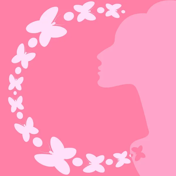 İlham teması üzerine kare arkaplan çizimi. Zarif kadın profili ve kelebekler. Kitapların, defterlerin, kartpostalların, iç malzemelerin dizayn unsurları. Web sitesi, mobil uygulama ya da blog için arka plan. İlham, kadınlık, sihir, su