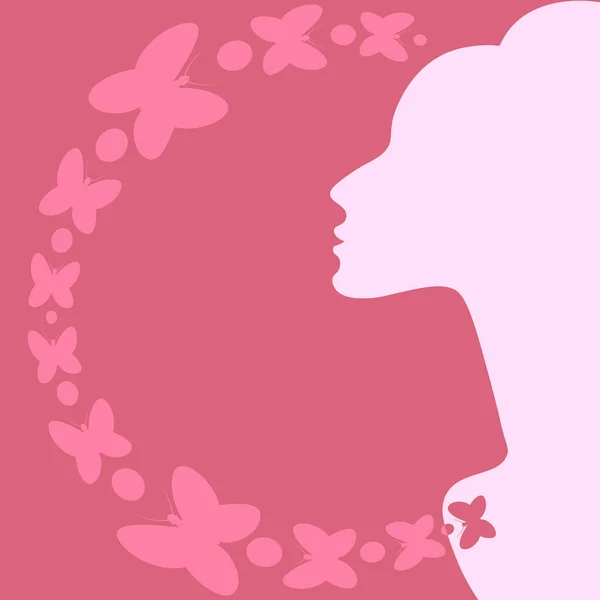 Illustration Square Background Theme Inspiration Elegant Female Profile Butterflies Design — ストックベクタ