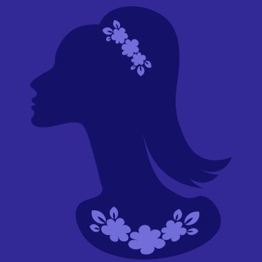 Kare arkaplanda bir resim - mücevherli zarif bir kadın profili - mücevher veya kartpostal reklamı için bir afiş. Kitapların, defterlerin, kartpostalların, iç ögelerin dizayn ögesi