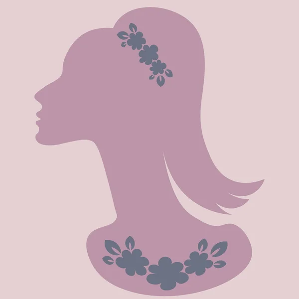Illustration Fyrkantig Bakgrund Ett Elegant Kvinnligt Huvud Profil Med Smycken — Stock vektor